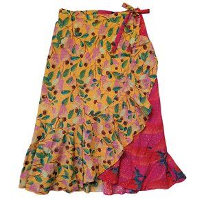 NEW Farm Rio Garden Mix Print Wrap Skirt L Yellow Pears Pink Peppers Anthropolog